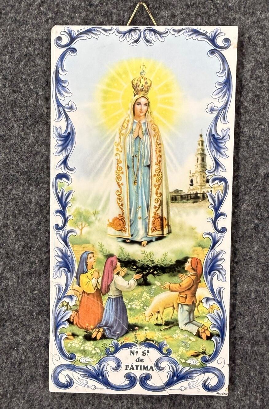 Lady of Fatima Hanging Tile Plaque Ceramic Glazed